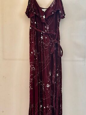 lovestitch Burgundy Star & Cloud Wrap Maxi Dress